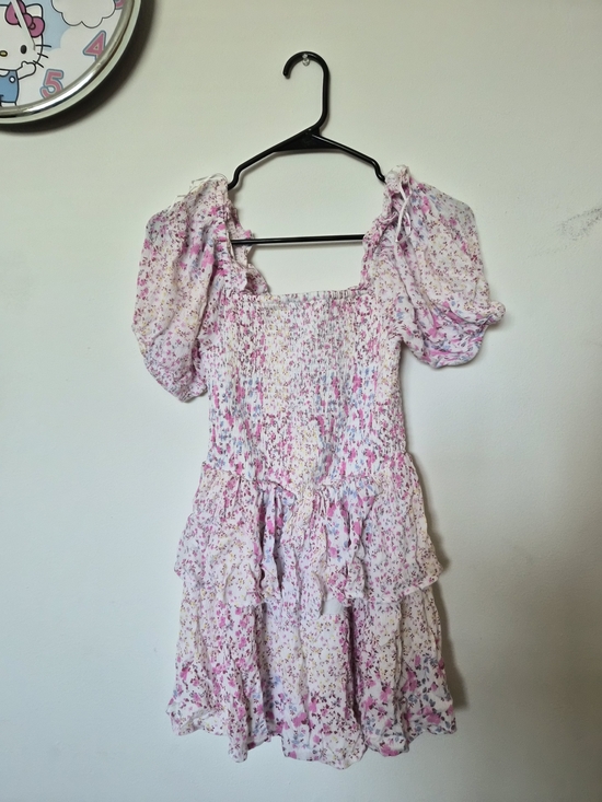 Dresses & Skirts - Floral Puff Sleeve Smocked Mini Dress - Pink & White
